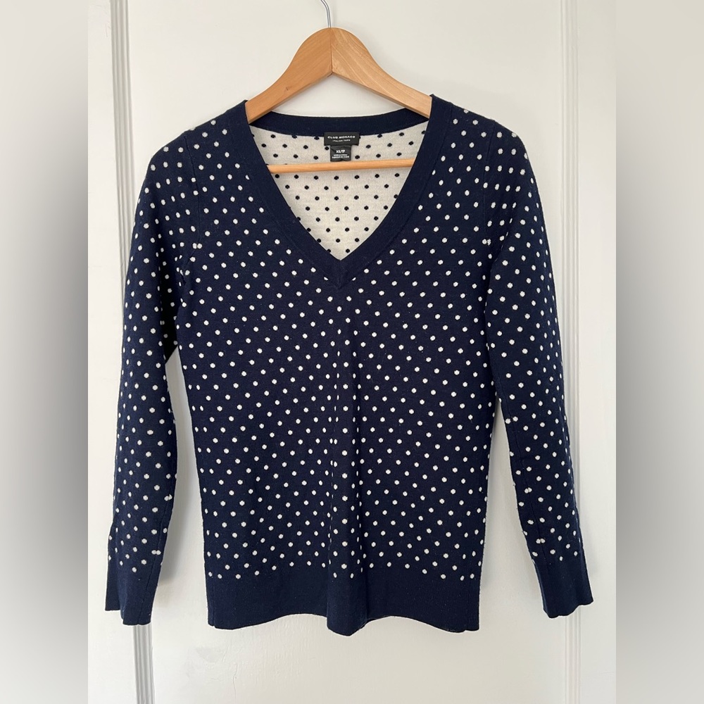 Club Monaco 100% Wool Sweater NAVY & WHITE DOTS